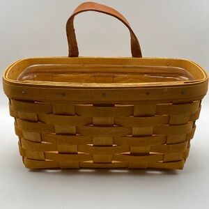 Longaberger Mustard Yellow Basket with Brown Handle